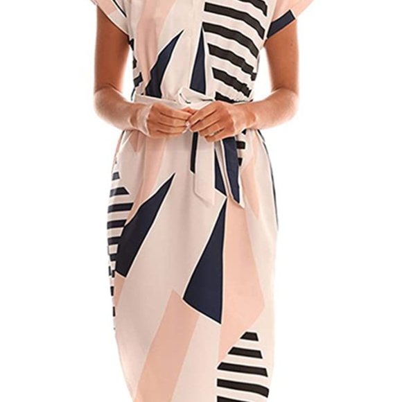 Temofon Dresses & Skirts - Womens Dress Geometric Pattern Midi V-neck